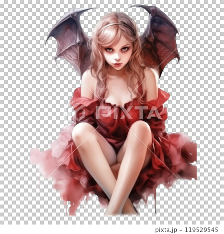 A Woman with Bat Wings Wearing a Red Dress A Woman with Bat Wings Wearing a Red Dress 119529545