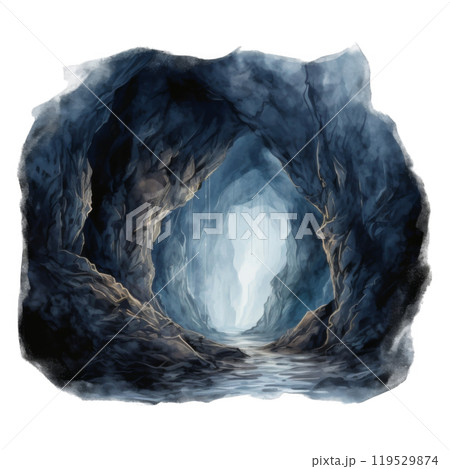 A Glacial Cave Entrance with Icy Water 119529874