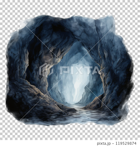 A Glacial Cave Entrance with Icy Water 119529874