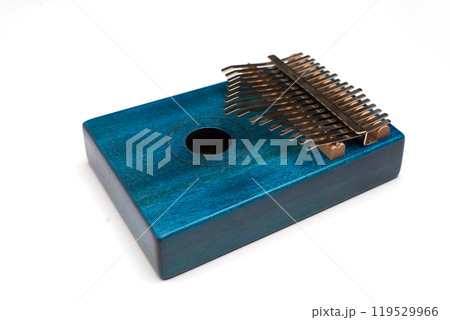 Wooden Blue calimba isolated on white background. 119529966