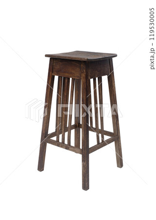 wooden old stool on a white background. tall chair isolate 119530005