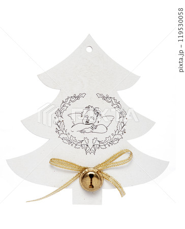 white wooden fir tree toy, isolated on white background. ecological beautiful fir tree toys for decoration. christmas and happy new year 119530058