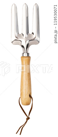 Small garden fork isolated on white background. 119530071