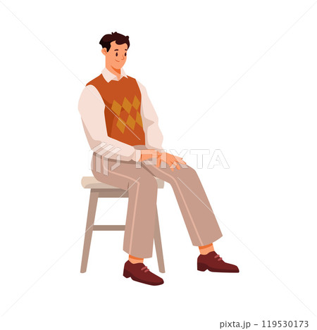 Man Character Sitting on Chair and Listen Vector Illustration Man Character Sitting on Chair and Listen Vector Illustration 119530173