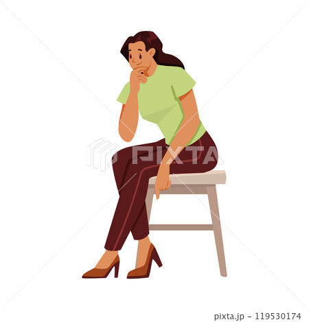 Woman Character Sitting on Chair and Listen Vector Illustration Woman Character Sitting on Chair and Listen Vector Illustration 119530174