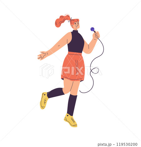 Woman Character Singing with Microphone Enjoy Karaoke Vector Illustration 119530200
