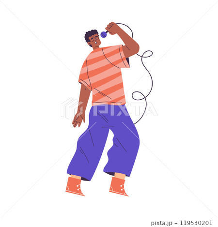 Man Character Singing with Microphone Enjoy Karaoke Vector Illustration 119530201