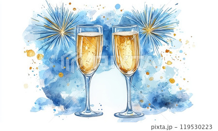 Watercolor illustration of two champagne glasses 119530223