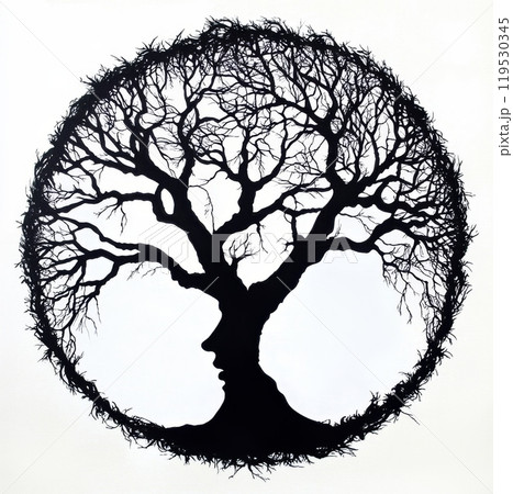 Silhouette of Leafless Tree in Circular Composition Silhouette of Leafless Tree in Circular Composition 119530345