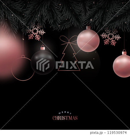 Festive Christmas balls and snowflakes on dark background Festive Christmas balls and snowflakes on dark background 119530974
