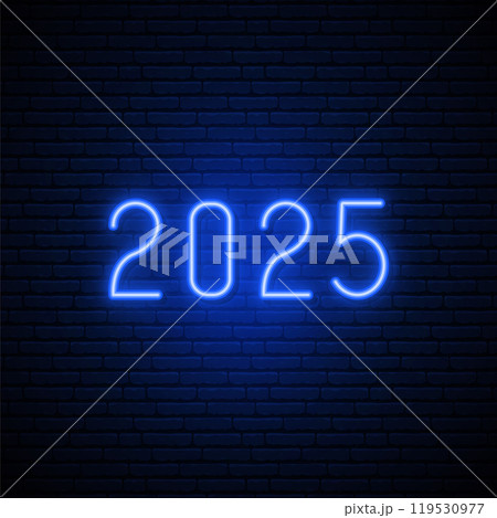 2025 neon sign on dark brick wall background 119530977