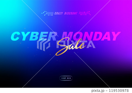 Colorful Cyber Monday promo with neon gradient and dynamic text. 119530978