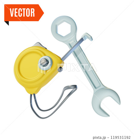 3d Fix and Repair Concept Floating Wrench and Measuring Tape Cartoon Design Style. Vector illustration of Roulette 3d Fix and Repair Concept Floating Wrench and Measuring Tape Cartoon Design Style. Vector illustration of Roulette 119531192