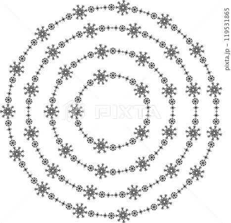 Snowflake circle frames set. Winter snowflake round border collection. 119531865