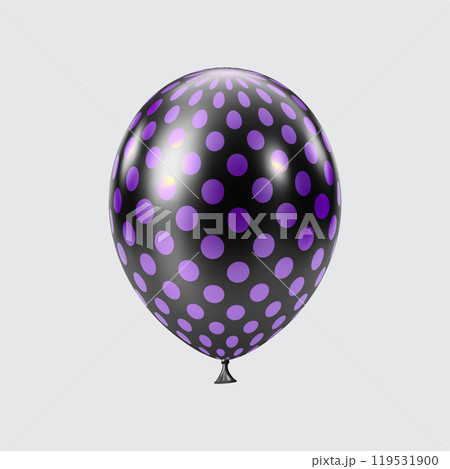 3D Black Purple balloon. Realistic glossy balloons. Dot pattern. 119531900