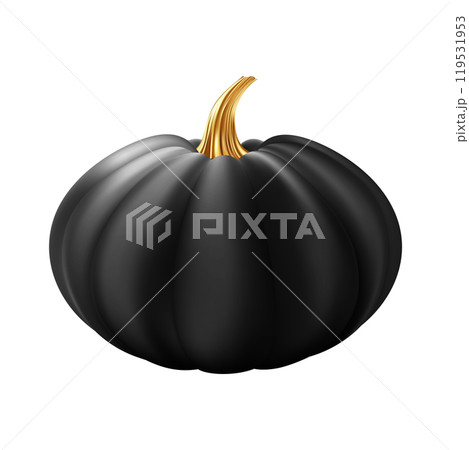 3d realistic pumpkin. Black pumpkin with golden stem. 3d realistic pumpkin. Black pumpkin with golden stem. 119531953
