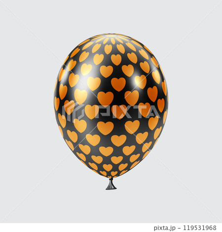 3D Black Orange balloon. Realistic glossy balloons. Heart pattern. 119531968