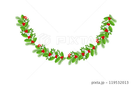 Semicircular Christmas floral garland. Wreath Frame. Spruce evergreen branch 119532013