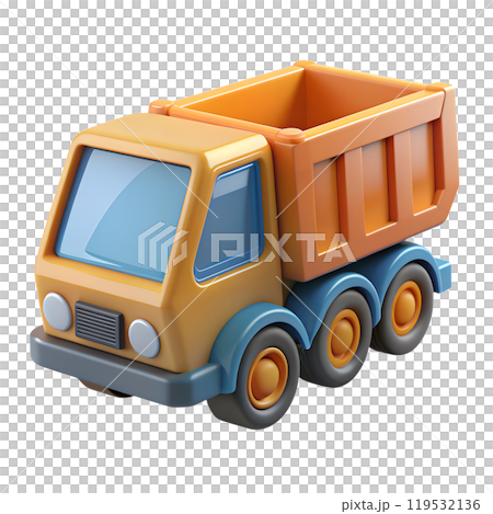 3d plastic Yellow Toy Dump Truck on a white background 119532136