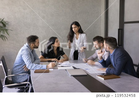 Young Indian business project manager woman presenting marketing reports 119532458
