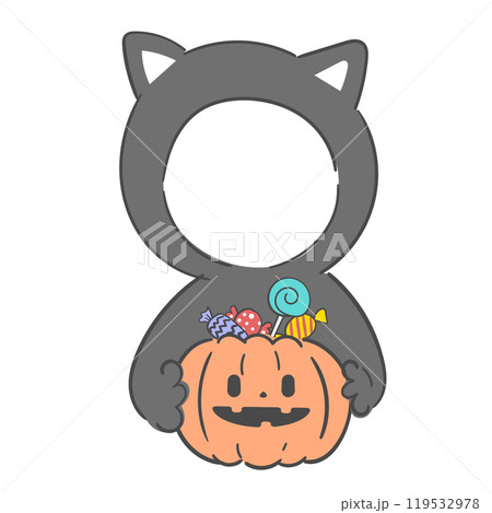 Halloween Black Cat Costume Illustration with a cutout for the face. Halloween Black Cat Costume Illustration with a cutout for the face. 119532978