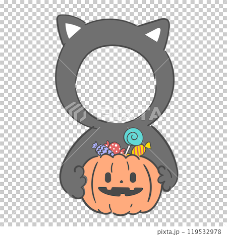 Halloween Black Cat Costume Illustration with a cutout for the face. 119532978