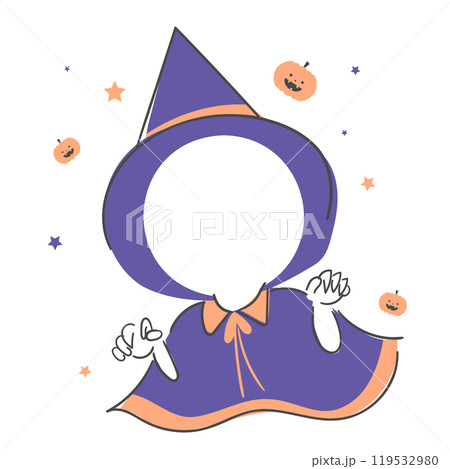 Illustration of Halloween witch costume with a cutout for the face. 119532980