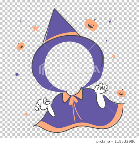 Illustration of Halloween witch costume with a cutout for the face. 119532980