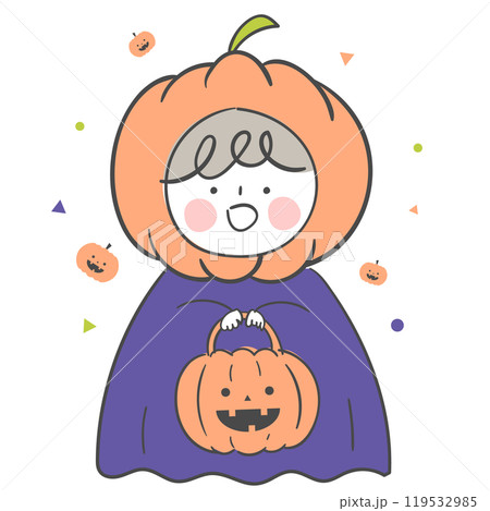 Halloween pumpkin costume illustration with a cutout for compositing a face. Halloween pumpkin costume illustration with a cutout for compositing a face. 119532985