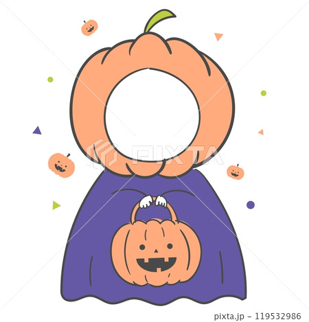 Halloween pumpkin costume illustration with a cutout for the face. 119532986