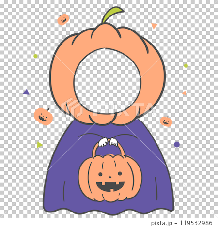 Halloween pumpkin costume illustration with a cutout for the face. 119532986