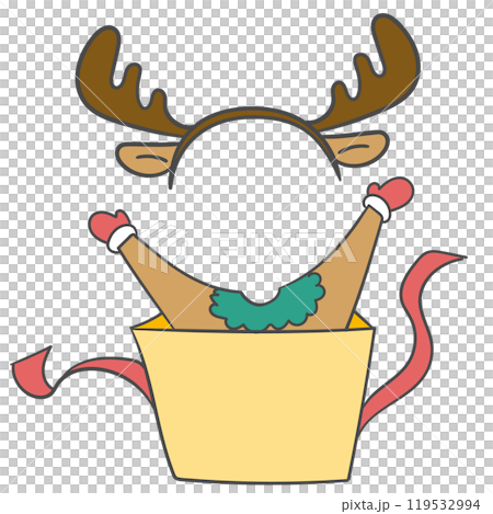 Christmas reindeer costume illustration with a cutout for the face. 119532994