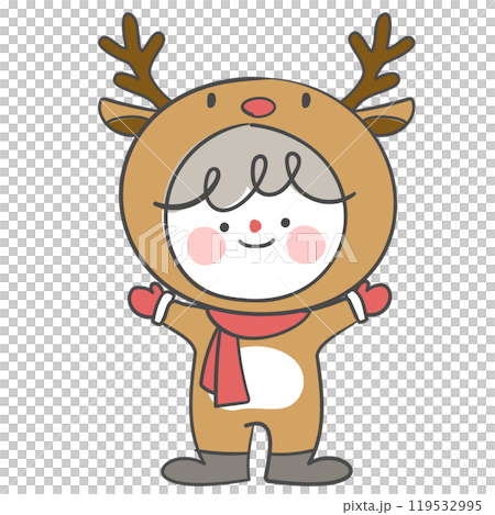 An illustration of a child dressed in a deer costume for Christmas. 119532995