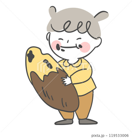 An illustration of a child eating sweet potatoes. An illustration of a child eating sweet potatoes. 119533006