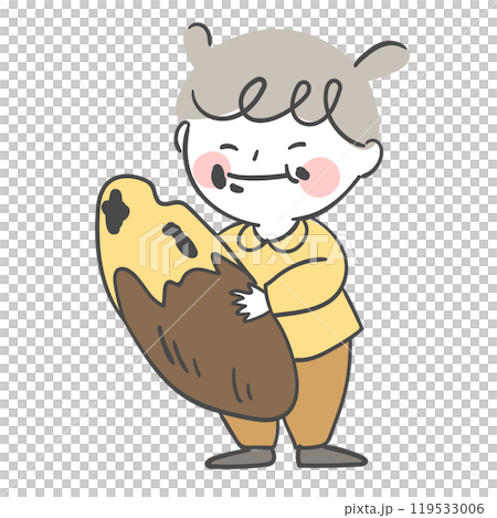 An illustration of a child eating sweet potatoes. 119533006