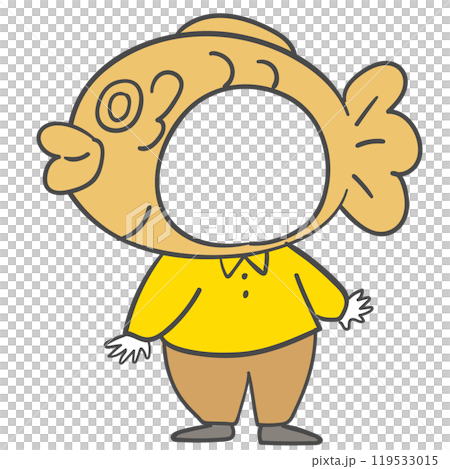 Fish-shaped bun costume illustration with a cutout for the face. 119533015