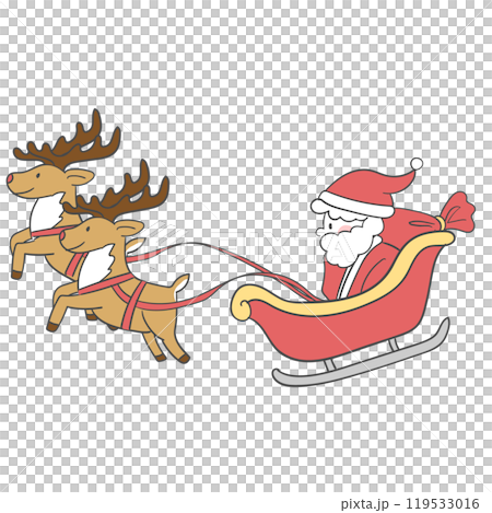 An illustration of Santa riding a Christmas reindeer sled. 119533016