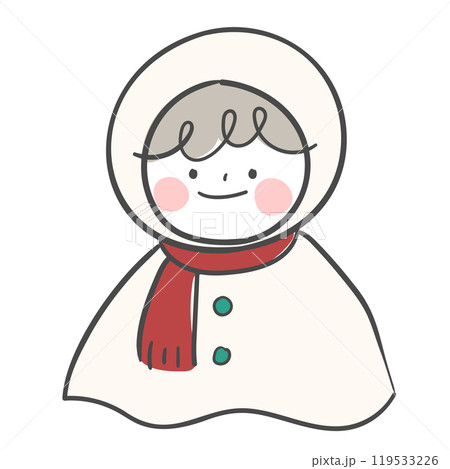 An illustration of a character with a winter cape and a scarf. An illustration of a character with a winter cape and a scarf. 119533226