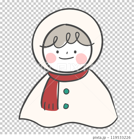 An illustration of a character with a winter cape and a scarf. An illustration of a character with a winter cape and a scarf. 119533226
