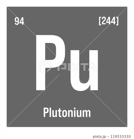 Plutonium, Pu, periodic table element with name, symbol, atomic number and weight. Synthetic radioactive element with potential uses in scientific research and nuclear power. Plutonium, Pu, periodic table element with name, symbol, atomic number and weight. Synthetic radioactive element with potential uses in scientific research and nuclear power. 119533310