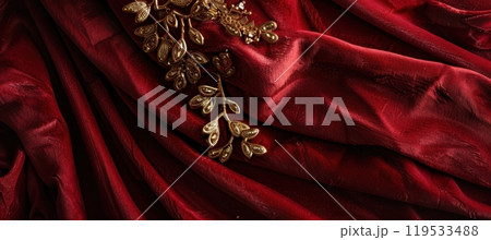 Luxurious Valentine's Day Banner with Red Velvet and Gold Jewelry for Elegant Design 119533488