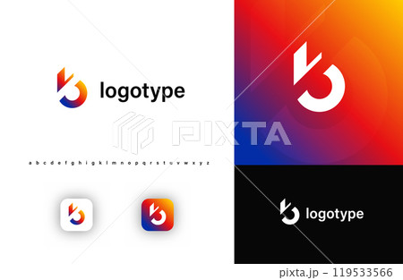 Sporty futuristic angular logo. Sharp geometric dynamic edges letter b. Minimalist innovative emblem for tech, game app, music, sport, design agency, digital space identity. Vector illustration 119533566