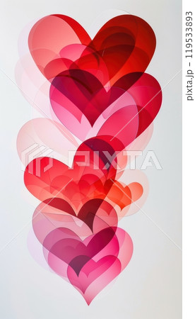 Modern Valentine's Day Card Design with Overlapping Translucent Red and Pink Hearts 119533893