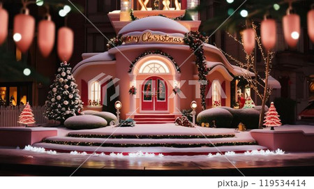 可愛らしくクリスマス仕様に装飾されたお家 119534414