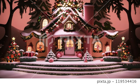 可愛らしくクリスマス仕様に装飾されたお家 可愛らしくクリスマス仕様に装飾されたお家 119534416