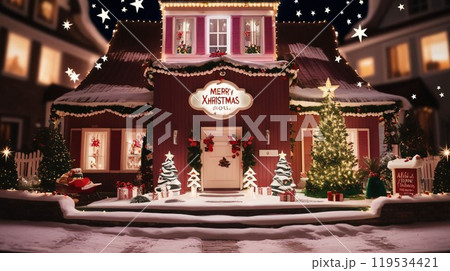 可愛らしくクリスマス仕様に装飾されたお家 可愛らしくクリスマス仕様に装飾されたお家 119534421