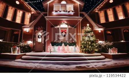 可愛らしくクリスマス仕様に装飾されたお家 可愛らしくクリスマス仕様に装飾されたお家 119534422