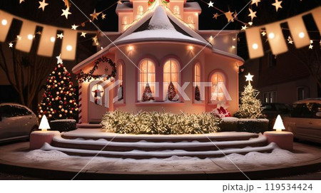 可愛らしくクリスマス仕様に装飾されたお家 可愛らしくクリスマス仕様に装飾されたお家 119534424