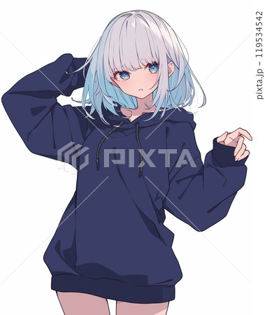 パーカーを着たかわいい女の子イラスト「AI生成画像」 119534542