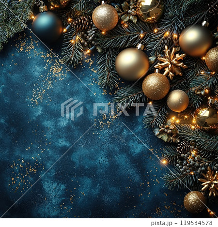 Festive Christmas Decorations with Ornaments and Snowflakes. Created with Generative AI 119534578